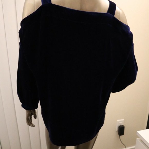 TIBI Velvet Top Blue Off The Shoulder Cold Shoulder Tunic Top Size XS $395 New - Picture 4 of 6